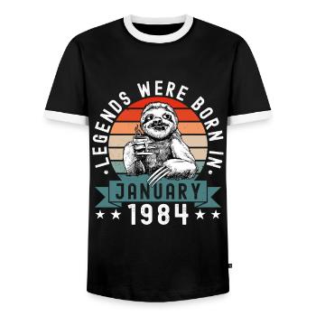 Legends Were Born In January 1984 Sloth Sloth - Men's Ringer Shirt - black/white - Front - AI Model Female 172 light (172cm) & AI Model Male 178 light (178cm)