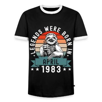 Legends Were Born In April 1983 Faultier Sloth - Men's Ringer Shirt - black/white - Front - AI Model Female 172 light (172cm) & AI Model Male 178 light (178cm)