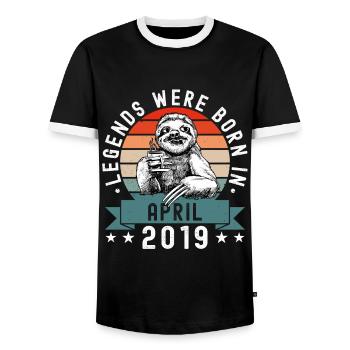 Legends Were Born In April 2019 Faultier Sloth - Men's Ringer Shirt - black/white - Front - AI Model Female 172 light (172cm) & AI Model Male 178 light (178cm)