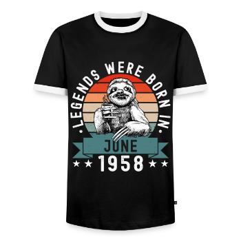 Legends Were Born In June 1958 Sloth Sloth - Men's Ringer Shirt - black/white - Front - AI Model Female 172 light (172cm) & AI Model Male 178 light (178cm)