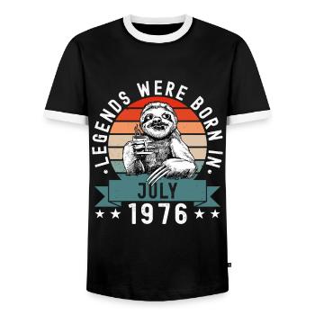 Legends Were Born In July 1976 Sloth Sloth - Men's Ringer Shirt - black/white - Front - AI Model Female 172 light (172cm) & AI Model Male 178 light (178cm)