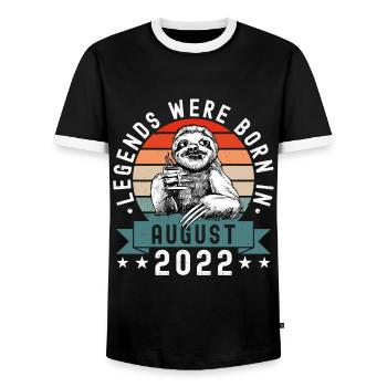 Legends Were Born In August 2022 Faultier Sloth - Men's Ringer Shirt - black/white - Front - AI Model Female 172 light (172cm) & AI Model Male 178 light (178cm)