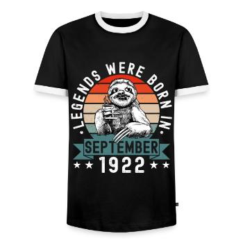 Les légendes sont nées en septembre 1922 paresseux défectueux - T-shirt contrasté Homme - noir/blanc - Devant - AI Model Female 172 light (172cm) & AI Model Male 178 light (178cm)