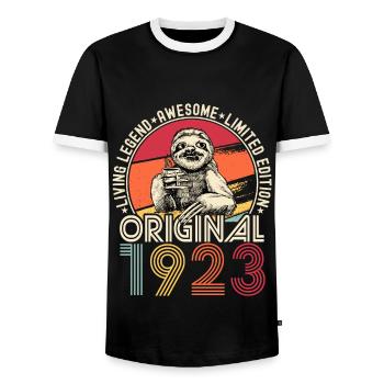 1923 Birthday vintage vintage sloth gift - Men's Ringer Shirt - black/white - Front - AI Model Female 172 light (172cm) & AI Model Male 178 light (178cm)