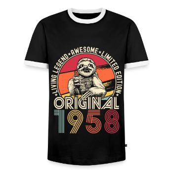1958 Birthday vintage vintage sloth gift - Men's Ringer Shirt - black/white - Front - AI Model Female 172 light (172cm) & AI Model Male 178 light (178cm)
