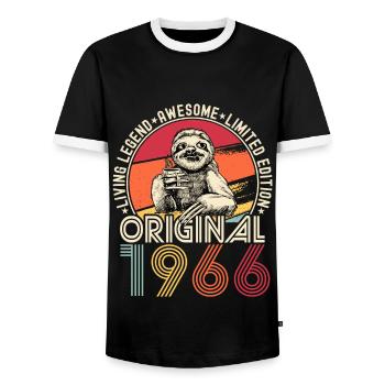 1966 Birthday vintage vintage sloth gift - Men's Ringer Shirt - black/white - Front - AI Model Female 172 light (172cm) & AI Model Male 178 light (178cm)