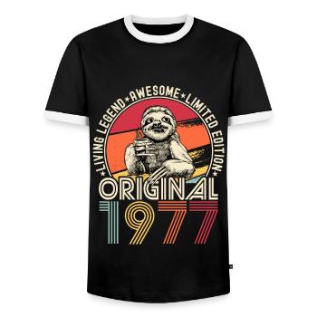 1977 Birthday vintage vintage sloth gift - Men's Ringer Shirt - black/white - Front - AI Model Female 172 light (172cm) & AI Model Male 178 light (178cm)