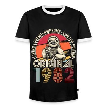 1982 Birthday vintage vintage sloth gift - Men's Ringer Shirt - black/white - Front - AI Model Female 172 light (172cm) & AI Model Male 178 light (178cm)
