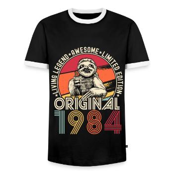 1984 Birthday vintage vintage sloth gift - Men's Ringer Shirt - black/white - Front - AI Model Female 172 light (172cm) & AI Model Male 178 light (178cm)
