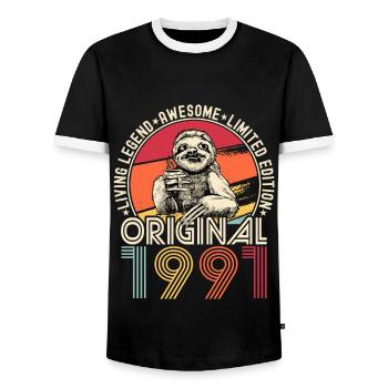 1991 Birthday vintage vintage sloth gift - Men's Ringer Shirt - black/white - Front - AI Model Female 172 light (172cm) & AI Model Male 178 light (178cm)
