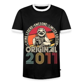 2011 Birthday vintage vintage sloth gift - Men's Ringer Shirt - black/white - Front - AI Model Female 172 light (172cm) & AI Model Male 178 light (178cm)