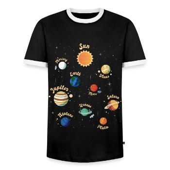 Sonnensystem Planeten Weltraum Wissen für Kinder - Männer Kontrast-T-Shirt - Schwarz/Weiß - Vorne - AI Model Female 172 light (172cm) & AI Model Male 178 light (178cm)