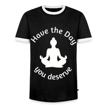 Have the Day you deserve! Buddha meditating - Men's Ringer Shirt - black/white - Front - AI Model Female 172 light (172cm) & AI Model Male 178 light (178cm)