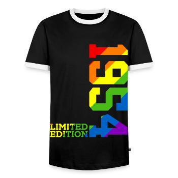 LGBTQ 1954 RAINBOW QUEER 72ND BIRTHDAY PRIDE - Men's Ringer Shirt - black/white - Front - AI Model Female 172 light (172cm) & AI Model Male 178 light (178cm)