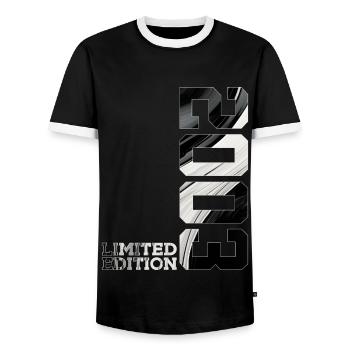 LIMITED EDITION 2003 23RD BIRTHDAY - Men's Ringer Shirt - black/white - Front - AI Model Female 172 light (172cm) & AI Model Male 178 light (178cm)