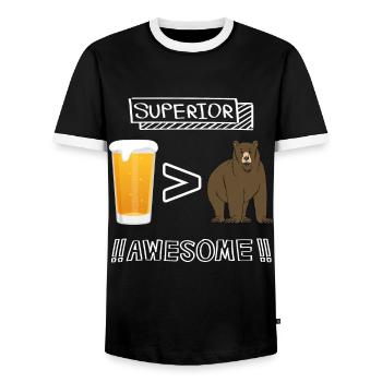 Superior Beer at Ours - Men's Ringer Shirt - black/white - Front - AI Model Female 172 light (172cm) & AI Model Male 178 light (178cm)