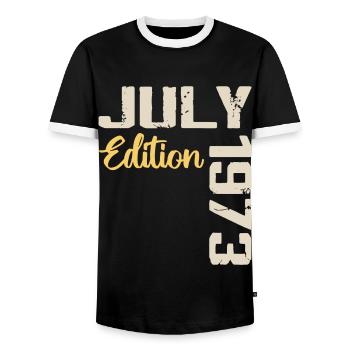 Juillet 1973 Chemise D’anniversaire Juillet 1973 - T-shirt contrasté Homme - noir/blanc - Devant - AI Model Female 172 light (172cm) & AI Model Male 178 light (178cm)