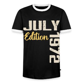 Juillet 1972 Chemise D’anniversaire Juillet 1972 - T-shirt contrasté Homme - noir/blanc - Devant - AI Model Female 172 light (172cm) & AI Model Male 178 light (178cm)