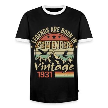 Septembre 1931 Cadeau Anniversaire September 1931 - T-shirt contrasté Homme - noir/blanc - Devant - AI Model Female 172 light (172cm) & AI Model Male 178 light (178cm)