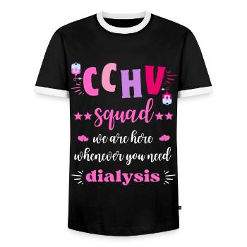 CCHV Squad Dialysis Nurse Team - Men's Ringer Shirt - black/white - Front - AI Model Female 172 light (172cm) & AI Model Male 178 light (178cm)