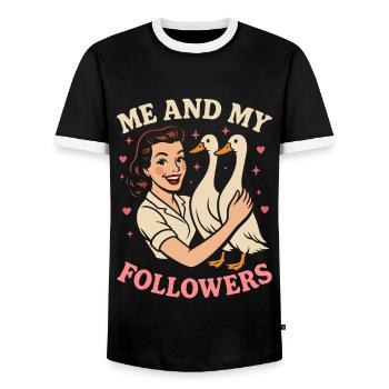 Running Duck Owner Me And My Followers Duck - Men's Ringer Shirt - black/white - Front - AI Model Female 172 light (172cm) & AI Model Male 178 light (178cm)