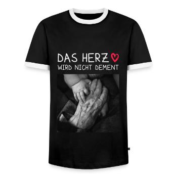 Altenpflege Das Herz Wird Nicht Dement - Männer Kontrast-T-Shirt - Schwarz/Weiß - Vorne - AI Model Female 172 light (172cm) & AI Model Male 178 light (178cm)