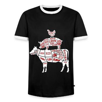 Grillen Fleischteile Huhn Schwein Rind - Männer Kontrast-T-Shirt - Schwarz/Weiß - Vorne - AI Model Female 172 light (172cm) & AI Model Male 178 light (178cm)