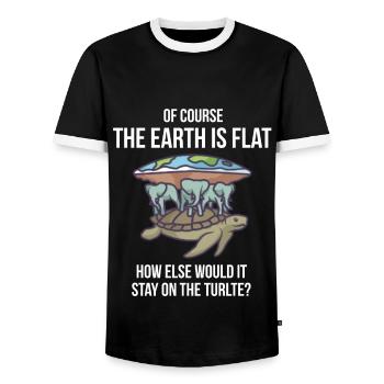 Bien sûr, la terre est plate - tortue - T-shirt contrasté Homme - noir/blanc - Devant - AI Model Female 172 light (172cm) & AI Model Male 178 light (178cm)