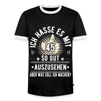 45. Geburtstag Mann Frau Vintage 45 Jahre - Männer Kontrast-T-Shirt - Schwarz/Weiß - Vorne - AI Model Female 172 light (172cm) & AI Model Male 178 light (178cm)