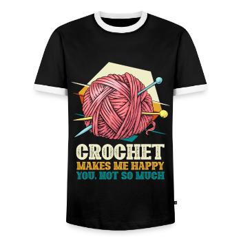 Crochet Makes Me Happy You Not So Much - Men's Ringer Shirt - black/white - Front - AI Model Female 172 light (172cm) & AI Model Male 178 light (178cm)