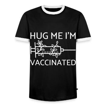 Hug Me I'm Vaccinated - Impfung Virus - Männer Kontrast-T-Shirt - Schwarz/Weiß - Vorne - AI Model Female 172 light (172cm) & AI Model Male 178 light (178cm)