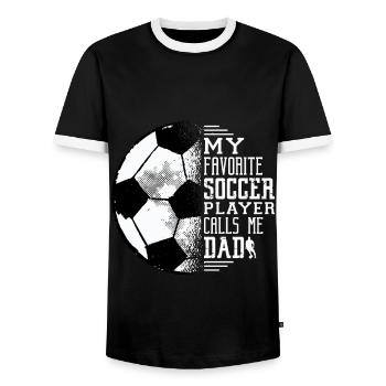 Soccer Player Dad - Men's Ringer Shirt - black/white - Front - AI Model Female 172 light (172cm) & AI Model Male 178 light (178cm)