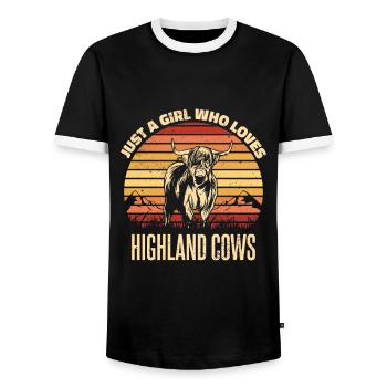 Vaches écossaises Highlander Cattle Highlander - T-shirt contrasté Homme - noir/blanc - Devant - AI Model Female 172 light (172cm) & AI Model Male 178 light (178cm)