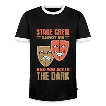I Work In The Shadows Stage Crew - Men's Ringer Shirt - black/white - Front - AI Model Female 172 light (172cm) & AI Model Male 178 light (178cm)