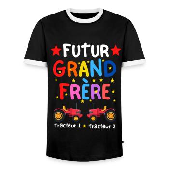 Futur Grand Frère pour jouer au tracteur - T-shirt contrasté Homme - noir/blanc - Devant - AI Model Female 172 light (172cm) & AI Model Male 178 light (178cm)