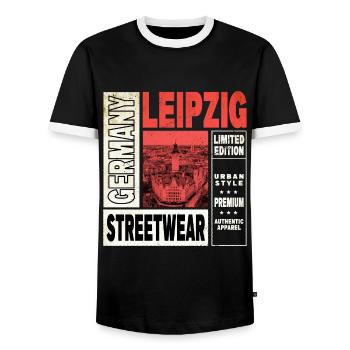 Leipzig Germany City Skyline Home Love - Men's Ringer Shirt - black/white - Front - AI Model Female 172 light (172cm) & AI Model Male 178 light (178cm)