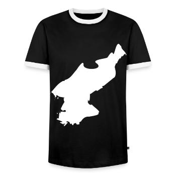 North Korea map flag - Men's Ringer Shirt - black/white - Front - AI Model Female 172 light (172cm) & AI Model Male 178 light (178cm)