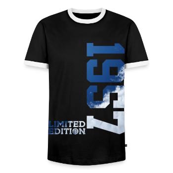 ÉDITION LIMITÉE 69E ANNIVERSAIRE 1957 - T-shirt contrasté Homme - noir/blanc - Devant - AI Model Female 172 light (172cm) & AI Model Male 178 light (178cm)