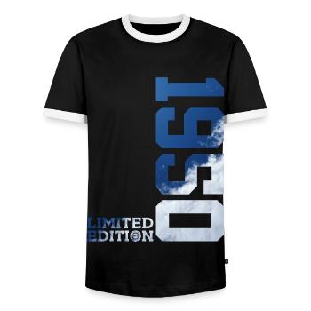 LIMITED EDITION 1950 76TH BIRTHDAY - Men's Ringer Shirt - black/white - Front - AI Model Female 172 light (172cm) & AI Model Male 178 light (178cm)