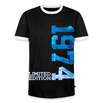 52ND BIRTHDAY LIMITED EDITION 1974 - Men's Ringer Shirt - black/white - Front - AI Model Female 172 light (172cm) & AI Model Male 178 light (178cm)