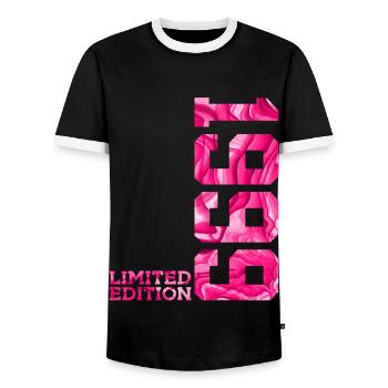 27TH BIRTHDAY PINK LIMITED EDITION 1999 - Men's Ringer Shirt - black/white - Front - AI Model Female 172 light (172cm) & AI Model Male 178 light (178cm)