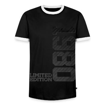 46TH BIRTHDAY LIMITED EDITION 1980 - Men's Ringer Shirt - black/white - Front - AI Model Female 172 light (172cm) & AI Model Male 178 light (178cm)