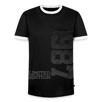 39TH BIRTHDAY LIMITED EDITION 1987 - Men's Ringer Shirt - black/white - Front - AI Model Female 172 light (172cm) & AI Model Male 178 light (178cm)