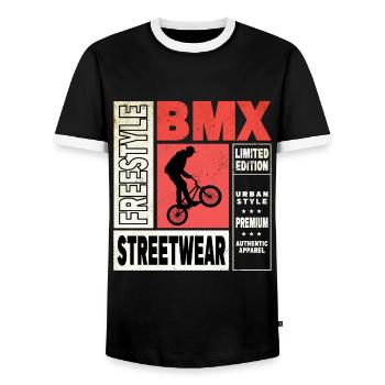 BMX Fahrrad Biker Stunt Trick Freestyle Vintage - Männer Kontrast-T-Shirt - Schwarz/Weiß - Vorne - AI Model Female 172 light (172cm) & AI Model Male 178 light (178cm)
