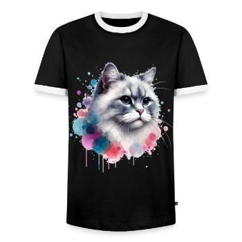 Watercolor Cat's Head - Men's Ringer Shirt - black/white - Front - AI Model Female 172 light (172cm) & AI Model Male 178 light (178cm)