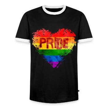 Rainbow Heart Pride LGBTQ Colorful Love Gay - Men's Ringer Shirt - black/white - Front - AI Model Female 172 light (172cm) & AI Model Male 178 light (178cm)