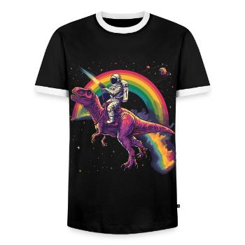 Astronaut reitet T-Rex Dinosaurier - Männer Kontrast-T-Shirt - Schwarz/Weiß - Vorne - AI Model Female 172 light (172cm) & AI Model Male 178 light (178cm)