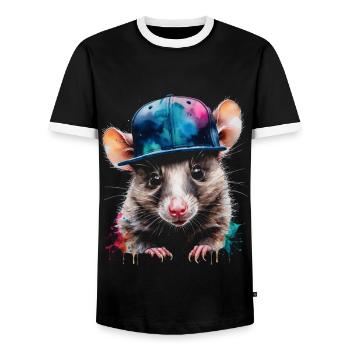 Opossum Snapback Cap Cool Tier Design Print - Männer Kontrast-T-Shirt - Schwarz/Weiß - Vorne - AI Model Female 172 light (172cm) & AI Model Male 178 light (178cm)
