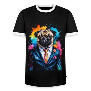 Pug Suit Dog Colorful Funny Animal Design Print - Men's Ringer Shirt - black/white - Front - AI Model Female 172 light (172cm) & AI Model Male 178 light (178cm)