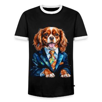 Cavalier King Charles Spaniel Costume Imprimé Chien - T-shirt contrasté Homme - noir/blanc - Devant - AI Model Female 172 light (172cm) & AI Model Male 178 light (178cm)